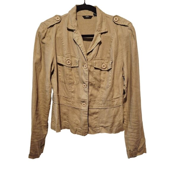 Vintage Massimo 100% Linen Blend Khaki Safari Style Jacket With Epaulettes & Poc - Picture 1 of 7